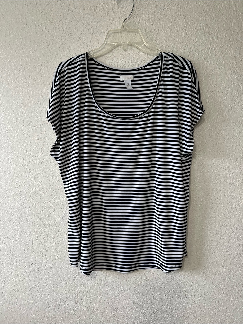 Chico's Black White Stripe Short Sleeve Top Size 3 or XL